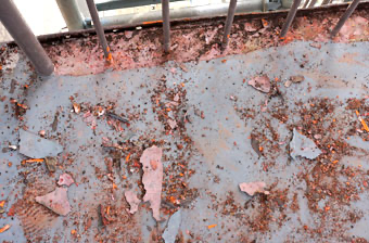 マンションの階段の塗装がはがれて赤茶色が見えているときには錆が発生している画像